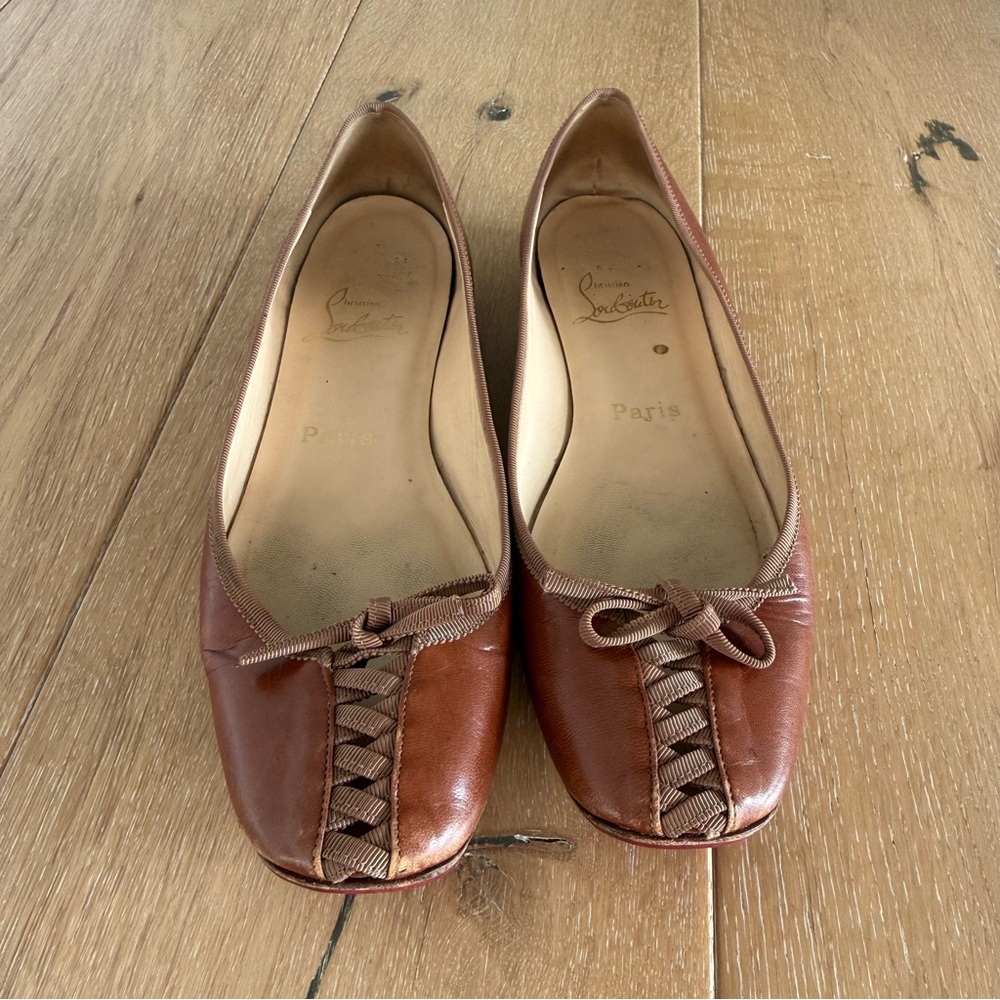 Christian Louboutin Leather Lace Up Ballet Flats